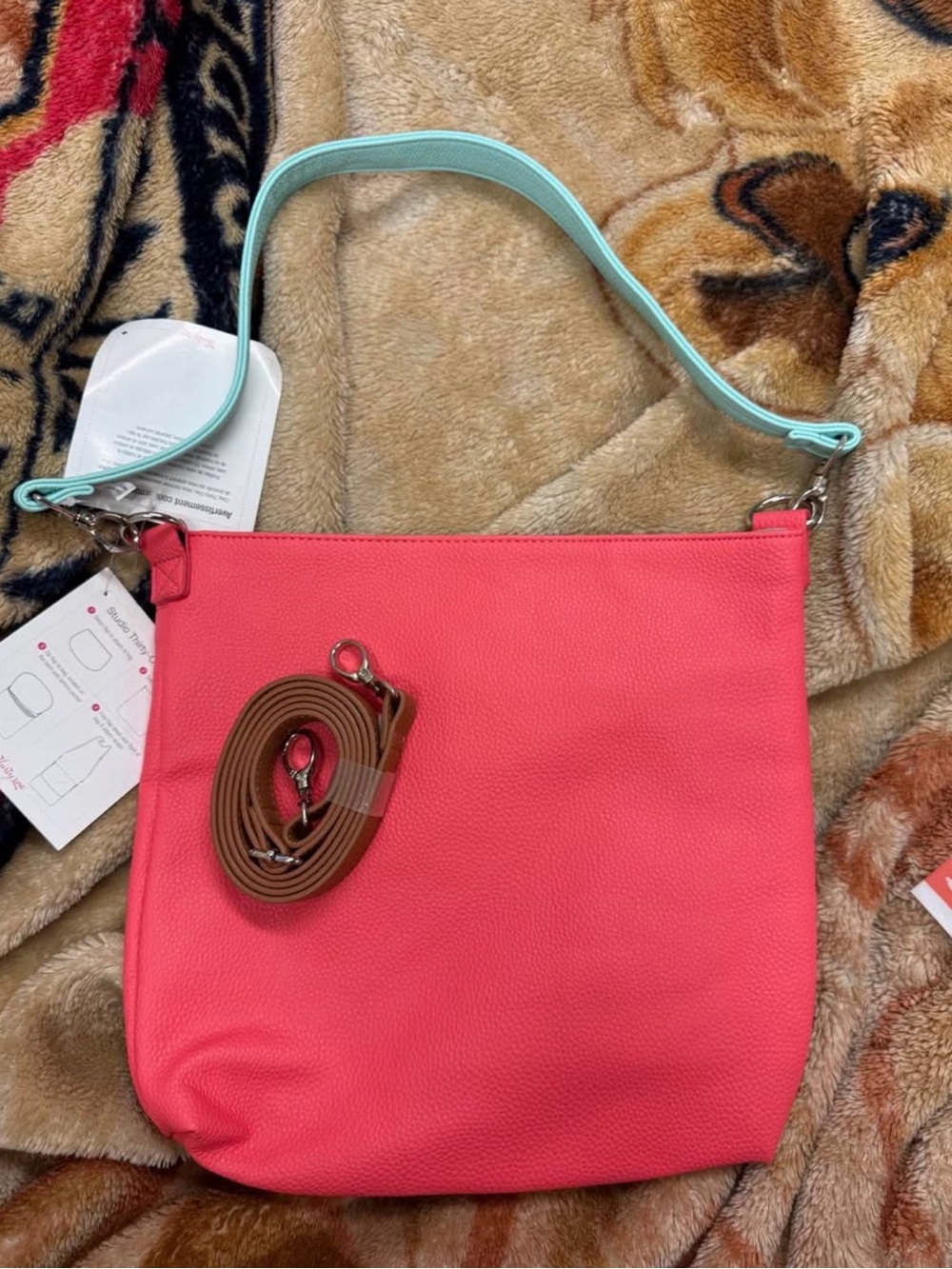 thirty-one Coral Shoulder Bag with Mint Strap